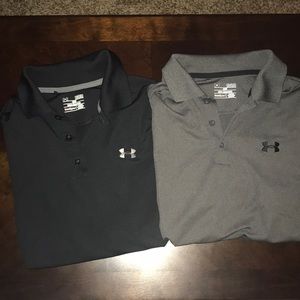 2 mens Under Armour dri-fit polos